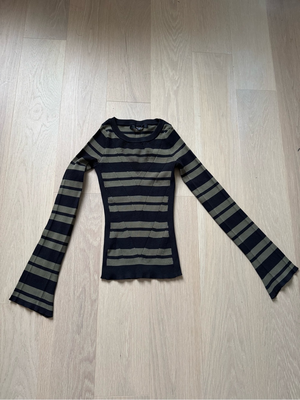 Guess Striped Long-Sleeve Top in Black and Olive